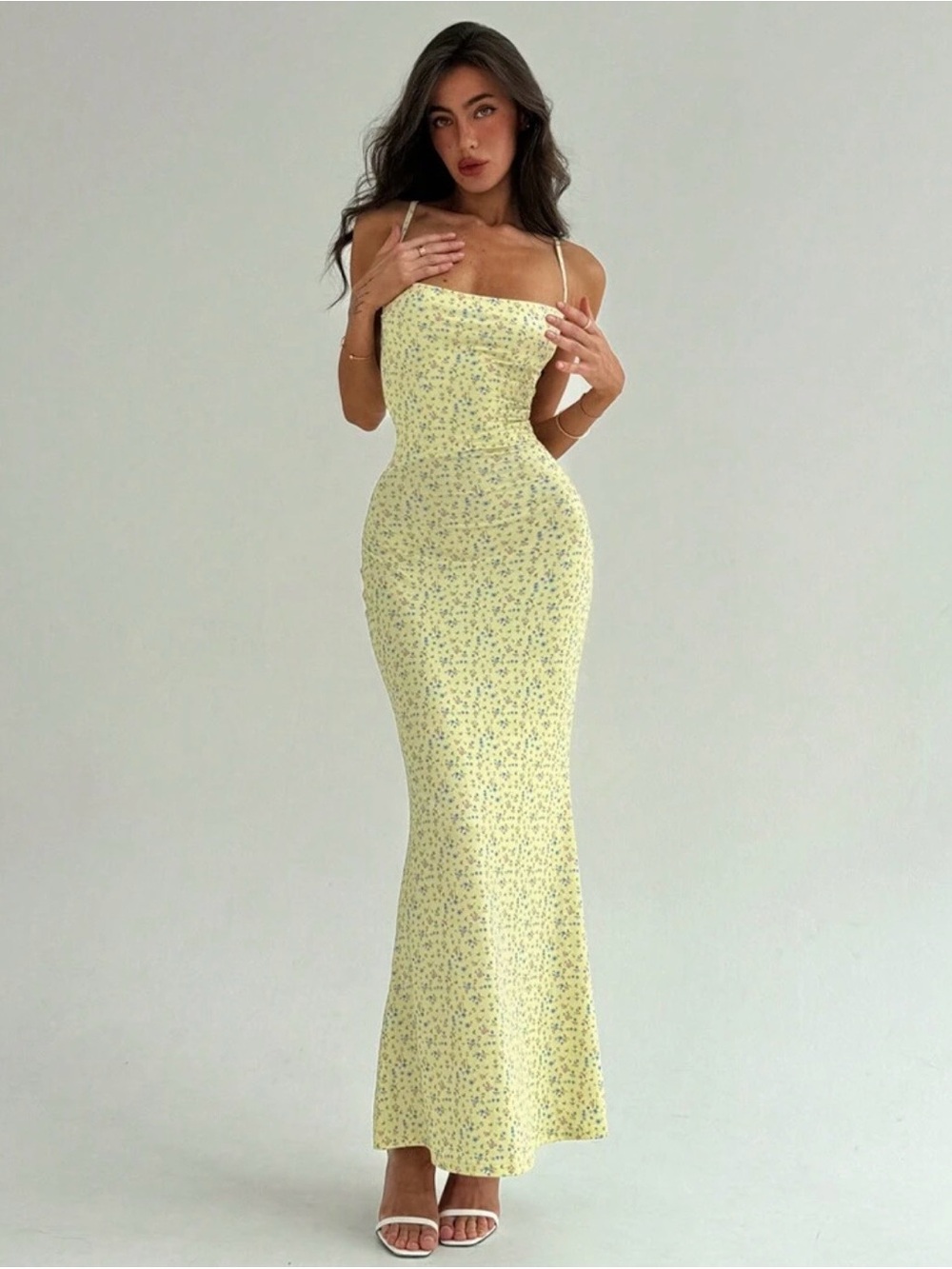 Brand New | Yellow Floral Maxi Dress with Open Back | Womens XS